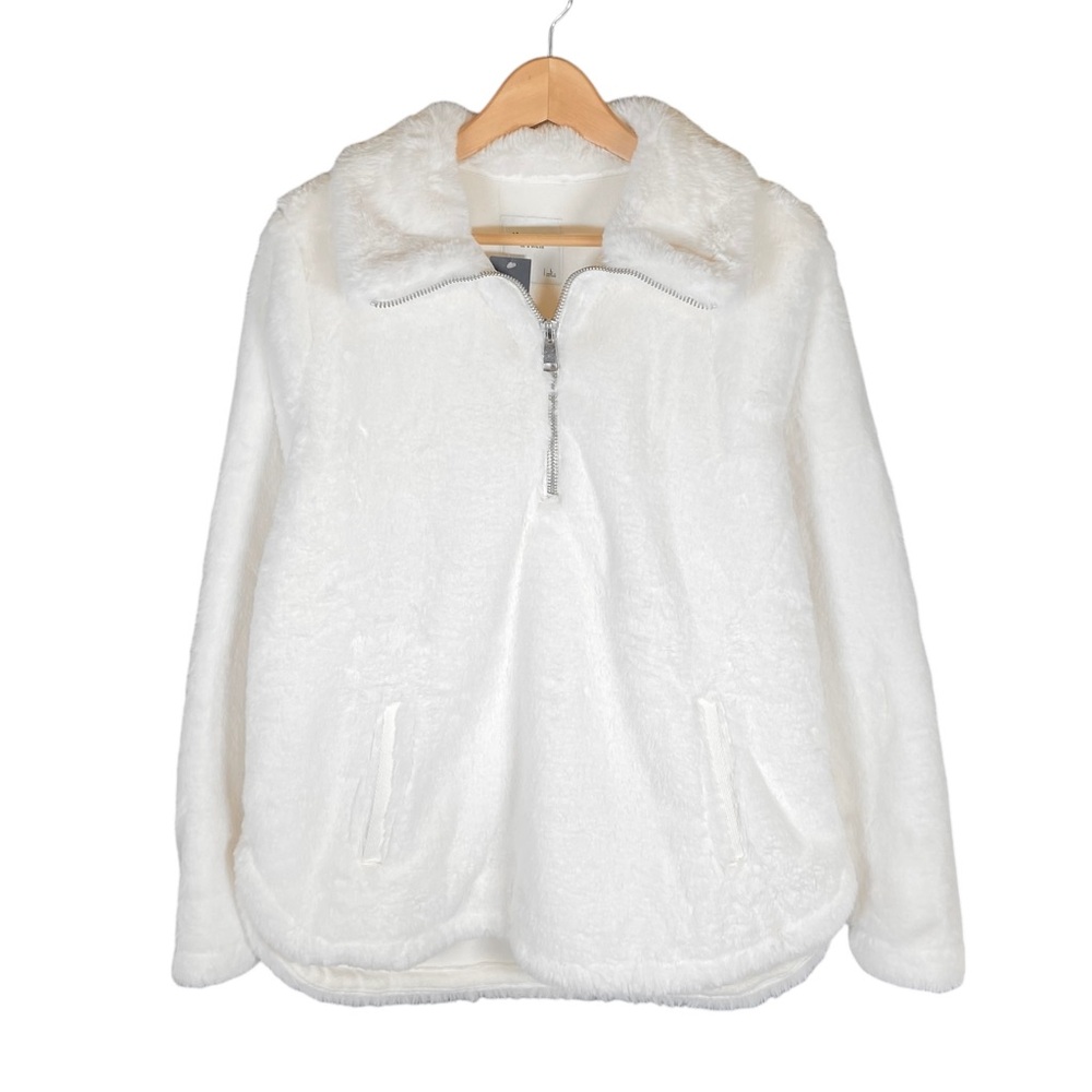 NEW Abercrombie & Fitch Jacket Women’s Large White Fuzzy Fur Quarter Zip NWT L